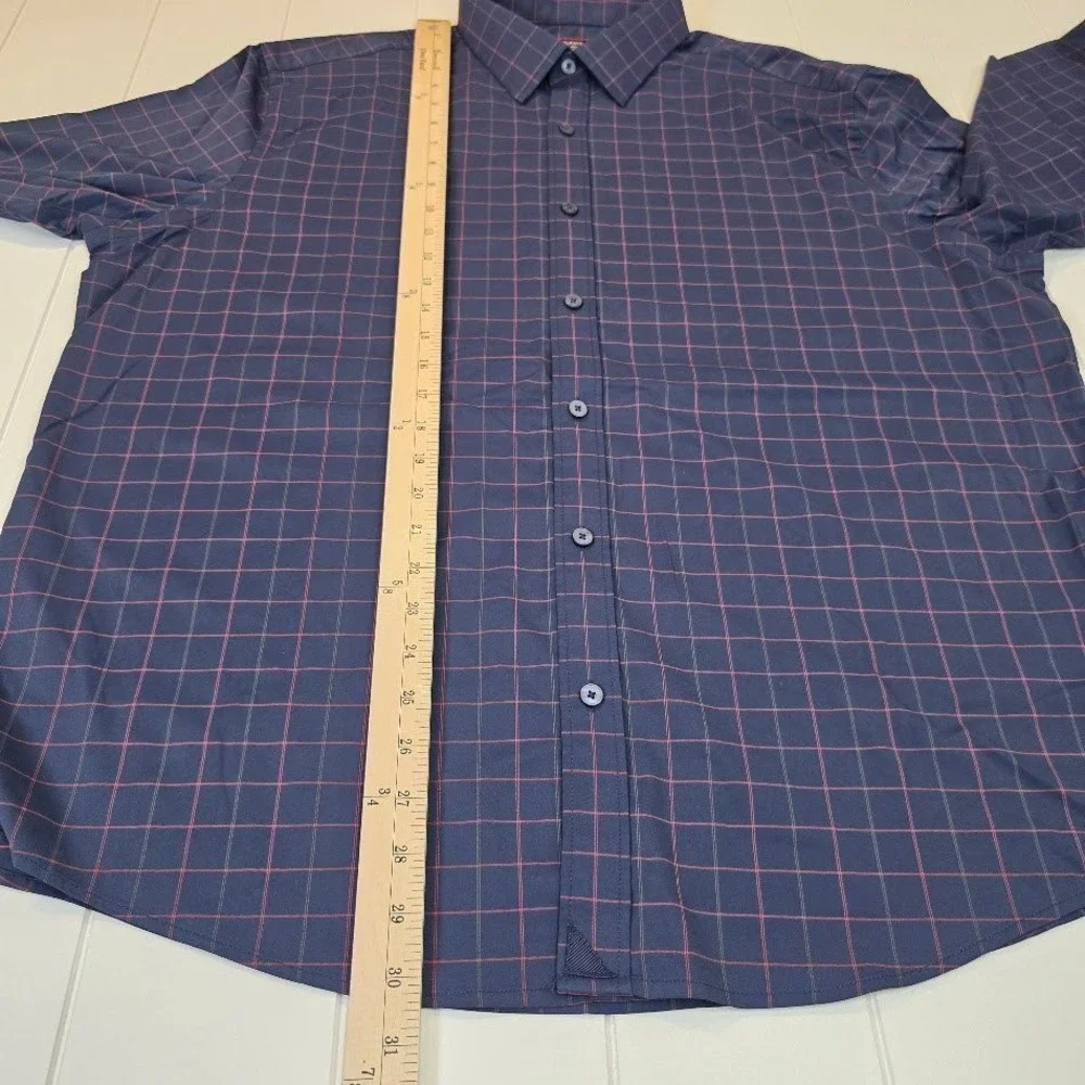 UNTUCKit Men's XXL Altrugo Performance L/S Button Down Shirt Navy Grid Stretch